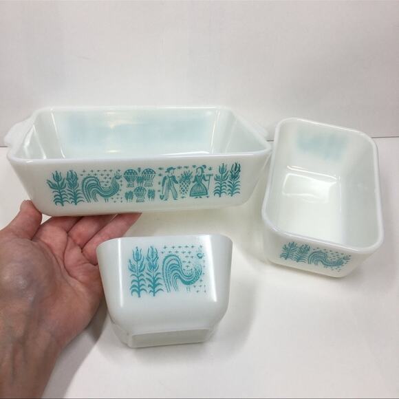PYREX BUTTER PRINT 3 Piece Set Farm Blue Rooster 19 15 9 - Picture 16 of 16